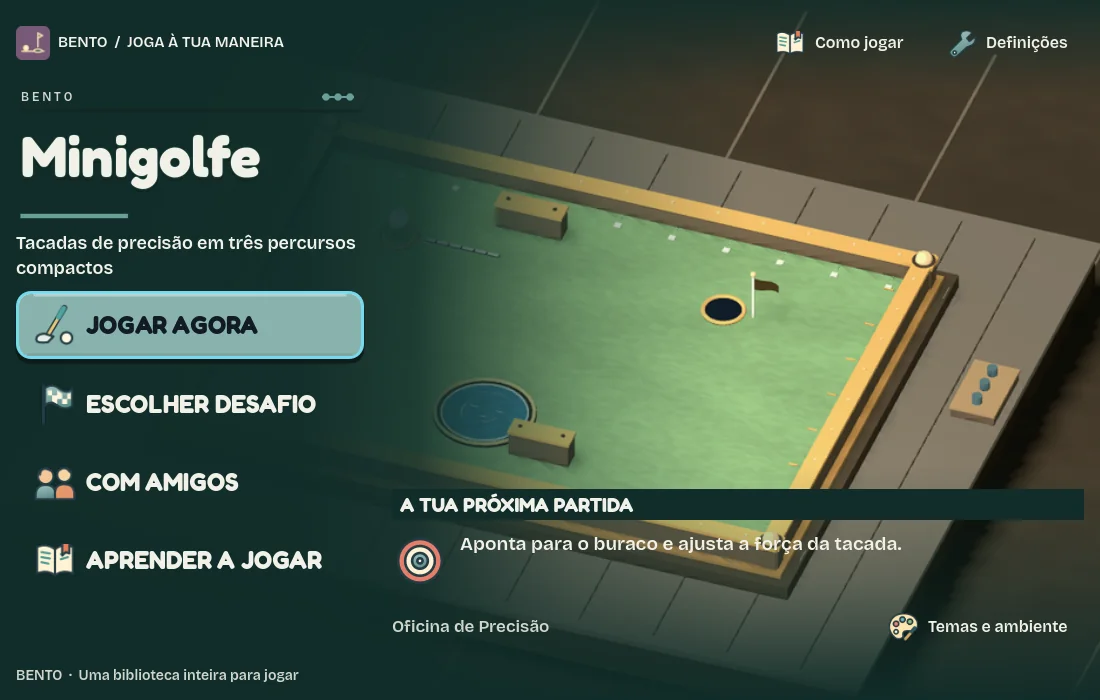 Ecrã inicial de Bento Minigolfe